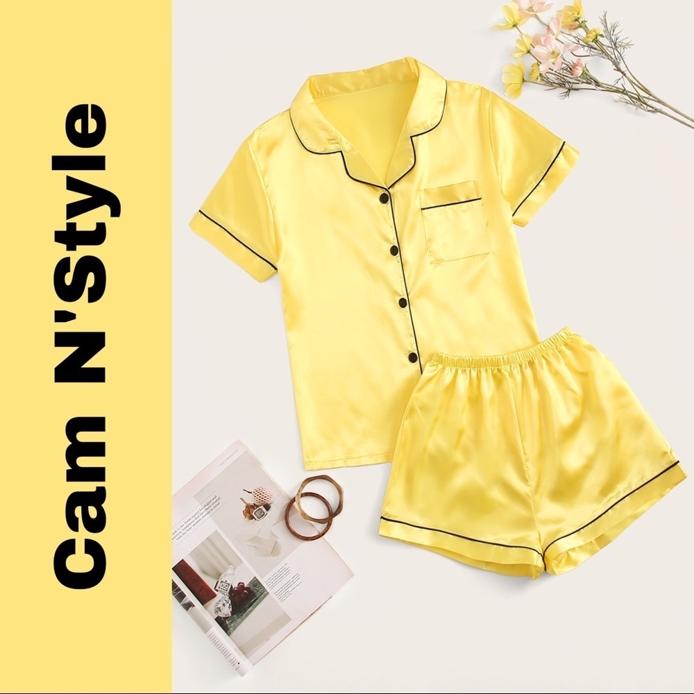New Yellow Satin Silk-Like Pajama Set​